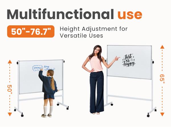 Double-Sided Magnetic Rolling Whiteboard with Silver Aluminium Frame, Wheels, Stand, Dry Erase Markers, Classroom Supplies for Office & Home Use