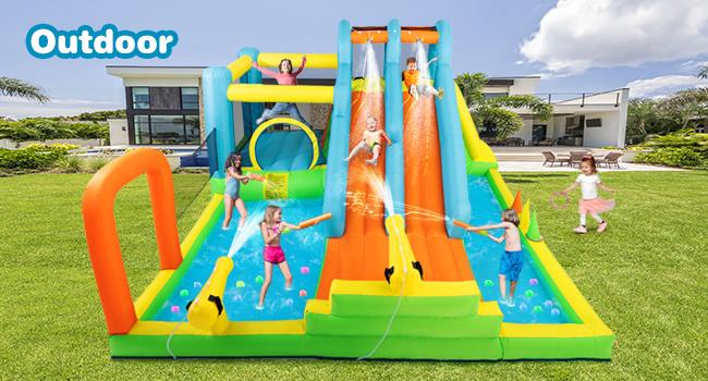Inflatable Water Slide Adventure Giant Water Park Bounce House with 2 Long Slides Splash Pool Trampoline Climbing Wall Ring Toss Game 550W Air Blower for Kids Backyard Garden Indoor Outdoor Use Inflatable Water Slide Adventure Giant Water Park Bounce House with 2 Long Slides Splash Pool Trampoline Climbing Wall Ring Toss Game 550W Air Blower for Kids Backyard Garden Indoor Outdoor Use