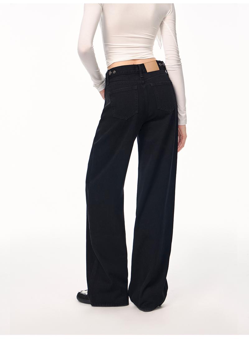 Nextrys AdaptHer Women's High-Rise Wide Straight Leg Baggy Jeans with Snap-Button Waistband Y2K Lightweight Tummy Control Casual Everyday Style Denim Basic Minimalist Maxi