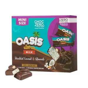 ChocZero Milk Chocolate Coconut & Almond Candy Bars, No Added Sugar, High Fiber, Gluten Free, Keto Friendly Mini Oasis Bars (16 Count Box)