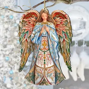 Designocracy 8611073 5 x 5.5 x 0.25 in. Elegant Angel of Hope Wooden Nativity Holiday Decor Ornaments
