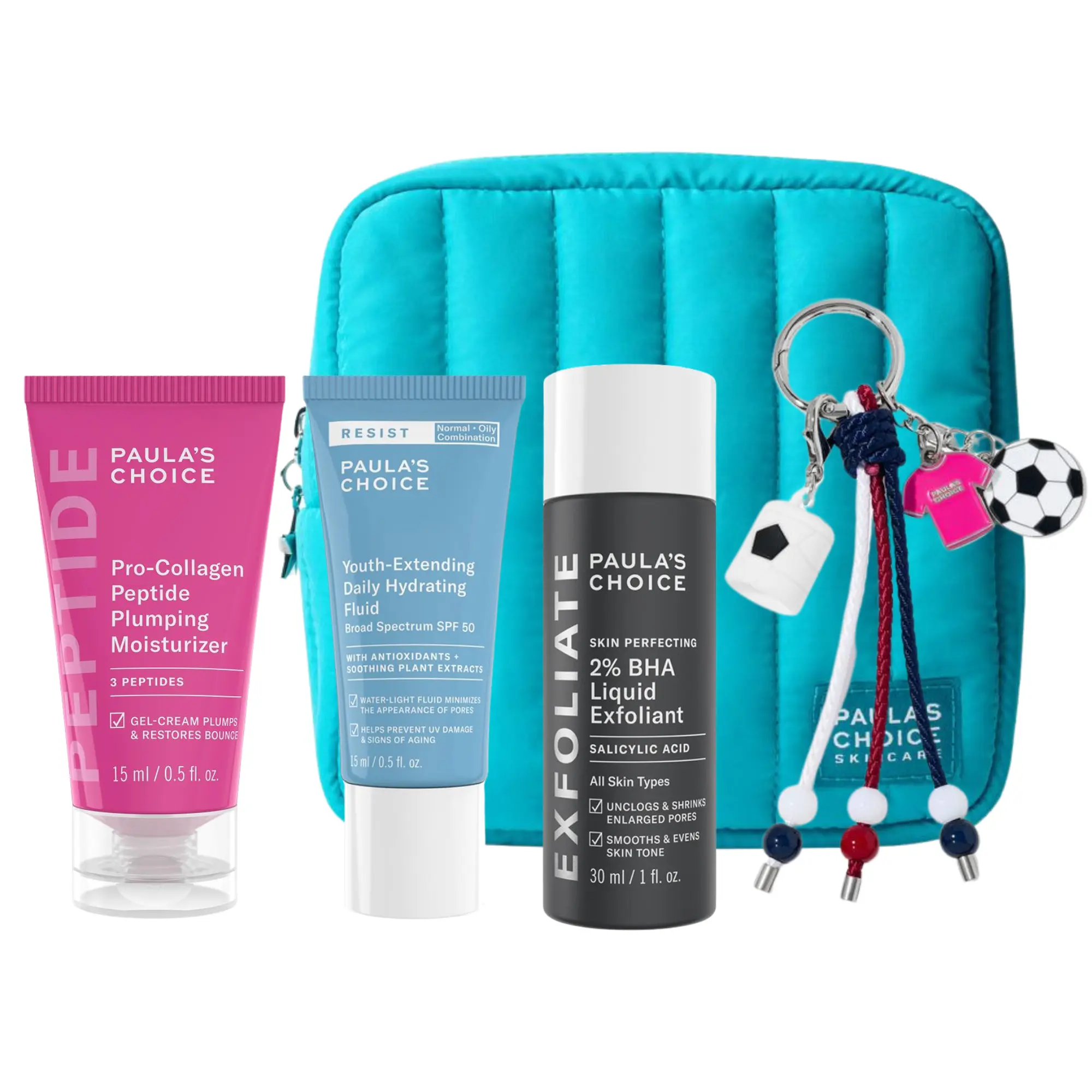 Paula's Choice The Starting Lineup Skincare Kit, 2% BHA Liquid Exfoliant, Pro-Collagen Peptide Plumping Moisturizer, Youth-Extending Daily Hydrating Fluid Moisturizer SPF 50