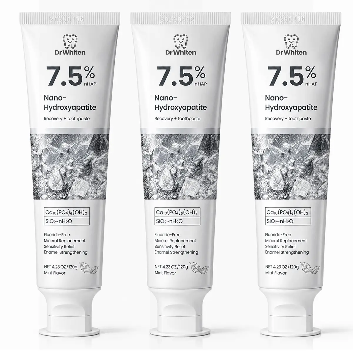 DrWhiten 7.5% Nano Hydroxyapatite Toothpaste , 4.23 oz – Advanced Enamel Repair & Gentle Whitening • Fluoride-Free • Natural Peppermint • Gentle Formula for Sensitive Teeth, Safe For All Oral
