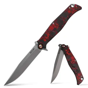 A long carbon‑fiber handle J324 folding knife with a thin, pointed blade for sharp cutting; suitable for outdoor camping, barbecues, and fishing; collector’s grade; ideal as a holiday gift.