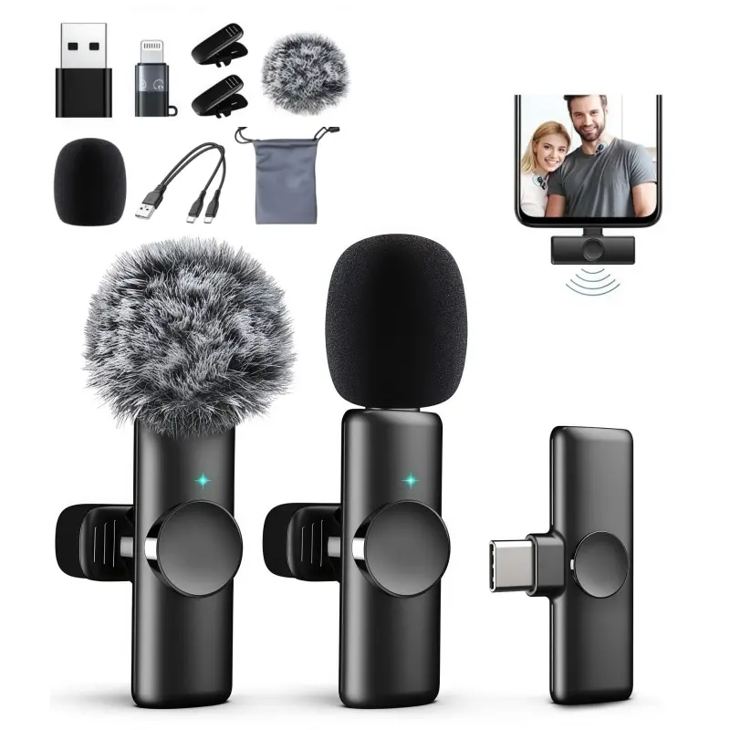 [Back to School]Portable Wireless Lavalier Microphone, Wireless Microphone Set, Wireless Collar Clip Mic, Plug-and-Play Lapel Microphone, USB Rechargeable Microphone for Video Recording, Teaching, Interviews, Podcasts, Vlogs and Live Streaming Use-MM1