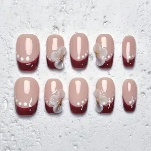 Moonovate - SWEET CRUSH LACE 10pcs Handmade Press On Nails Squval Nails REUSABLE 3D Gel Fake Nails Acrylic Press On Nails