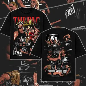 [WWE] nWo New World Order Cotton Graphic T Shirt, Hulk Hogan Kevin Nash Scott Hall WCW Wrestling Fan Tee, Retro 90s Wrestling Shirt, Classic nWo Logo Vintage Style Pro Wrestling Streetwear Cotton T-Shirt for Men Women Fans