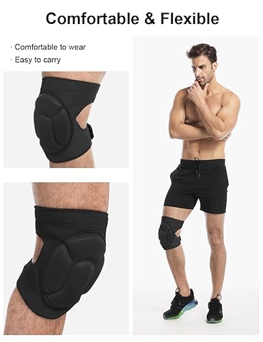 Ollas Adult Knee Pads for Gardening, Anti-Slip Collision Avoidance Kneepads with Thick EVA Foam, for House Cleaning, Construction Work, Volleyball, Football Dance Knee Sleeve, 1 Pair (Black)