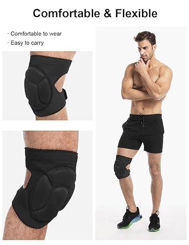 Ollas Adult Knee Pads for Gardening, Anti-Slip Collision Avoidance Kneepads with Thick EVA Foam, for House Cleaning, Construction Work, Volleyball, Football Dance Knee Sleeve, 1 Pair (Black)