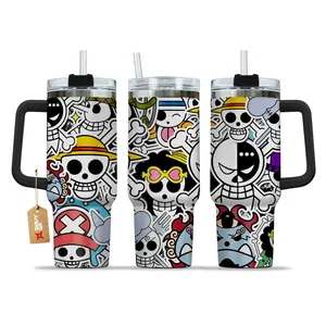 OneP Anime Quencher Stainless Steel Tumbler 40oz With Handle - Favorite Anime Tumbler – Best Design | Stainless Steel Insulated Drinkware with Straw.
