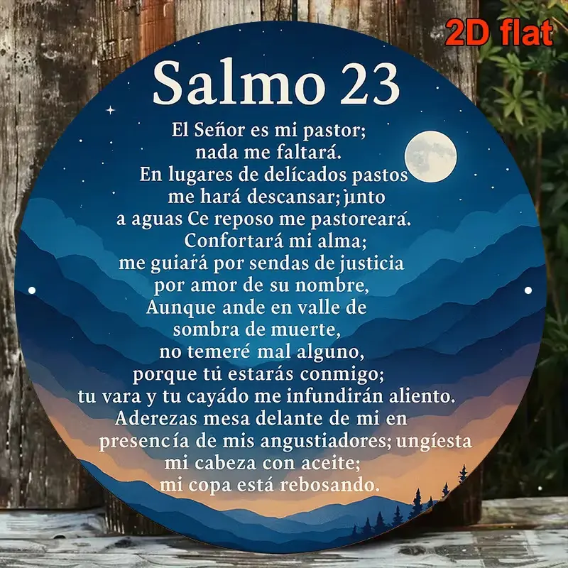 Vintage Blue Golden Salmo 23 Spanish Bible Verse Aluminum Wall Sign - 8/12in Round or 8x12in Rectangle Religious Plaque, Christian Scripture Home Supplies Decor, Adult Room Ornaments for Home Use