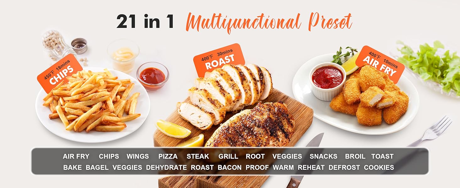 32QT Extra Large Air Fryer Toaster Oven Combo, 21-in-1 Countertop Convection Toaster Oven with Air Fry, Bake, Toast, Roast, 6 Accessories, 1800W Dual Cook Preset
