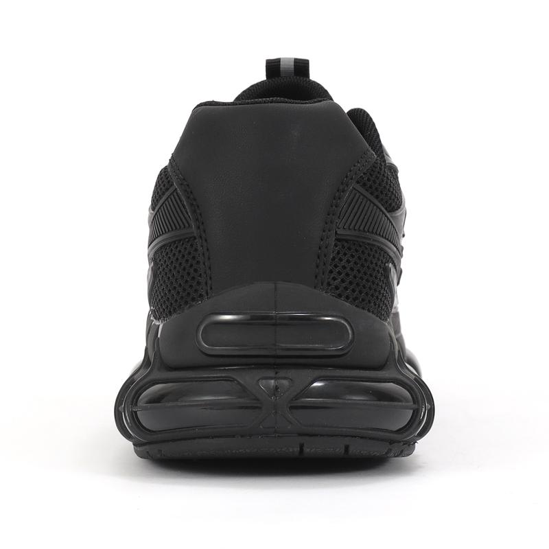 All Black Chunky Sneakers - Retro Tech-Style Cushioned Athletic Shoes, Unisex Streetwear Essential with Breathable Mesh & Bold Design