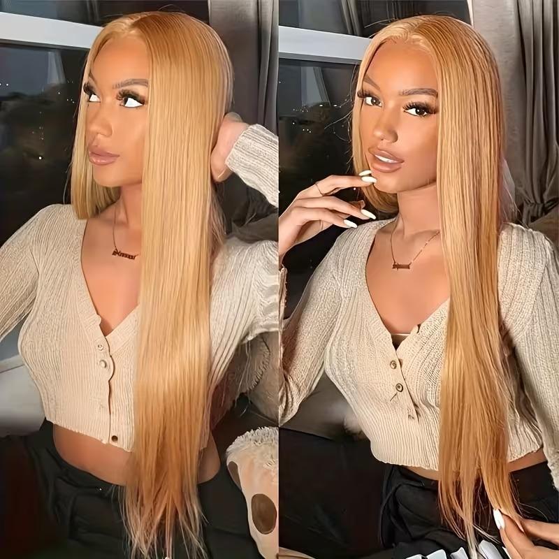 Highlight Wig 13x6 Hd Lace Frontal Wig Natural Hairline Pre Plucked P4/27 Ombre Colored Straight Human Hair Wig For Women