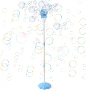 Bubble Machine for Kids, Automatic Standing Bubble Maker Machine Height Adjustable Up to 47 Inches Outdoor Battery Bubble Machine with Light/Music for Toddlers Birthday Party Gifts（Blue）