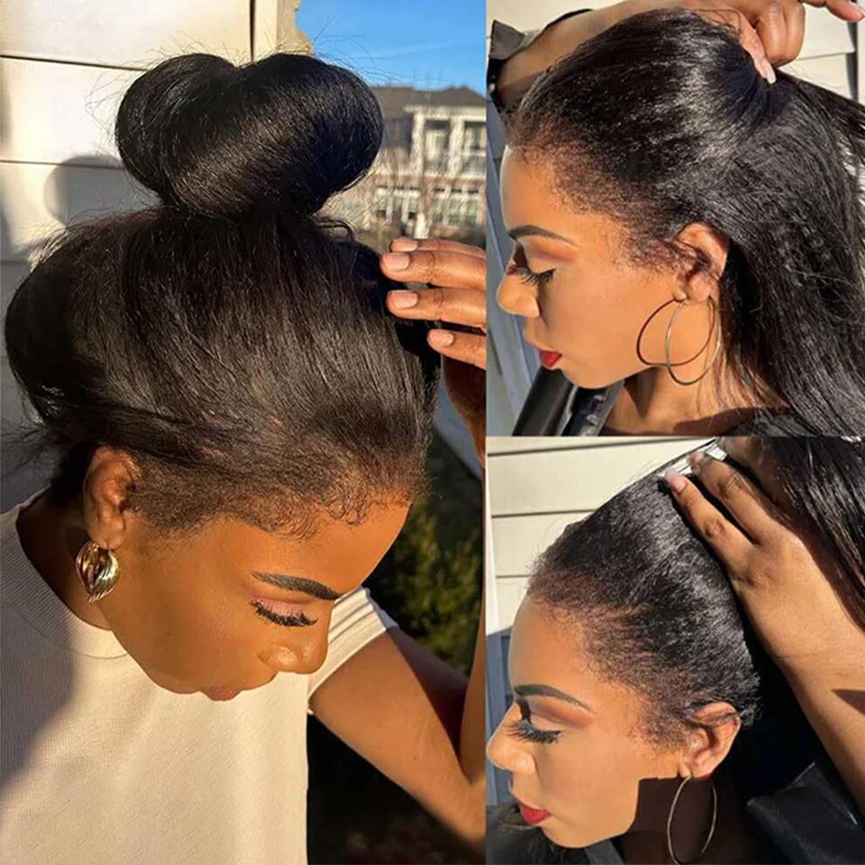 【4c Kinky Straight】Glueless 4C Kinky Edge Hairline Kinky Straight Human Hair Wigs Pre Cut Lace 8x5 13x4 360 HD Lace Frontal Wigs 250% Density #TikTokShopBlackFriday