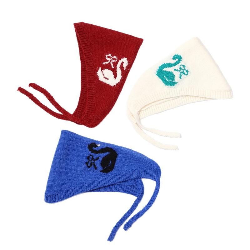 【Best Christmas gift】Cubidupi ​Little Red Riding Hood Style Swan Bonnet 3PCS Adorable Swan Knit Bonnet  Adjustable Ear Flap Hat with Tie Closure Cute Winter Headwear for Girls