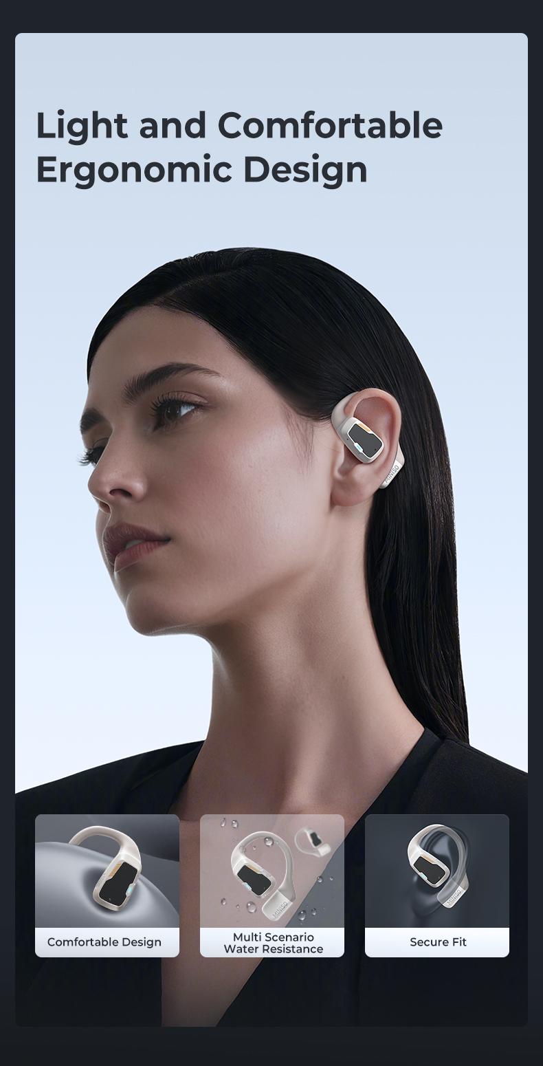 MINISO M98 Wireless Earbuds Open Ear Bluetooth 5.4 Earphones Wireless Headphones Full Color Display Touch Screen Gaming Headsets 35Hours Play time Built-in Microphone