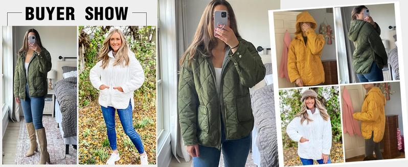 Imily Bela Womens Quilted Puffer Jacket Hooded Long Sleeve Zip Up Winter Coat Lightweight Warm Jackets with Pockets