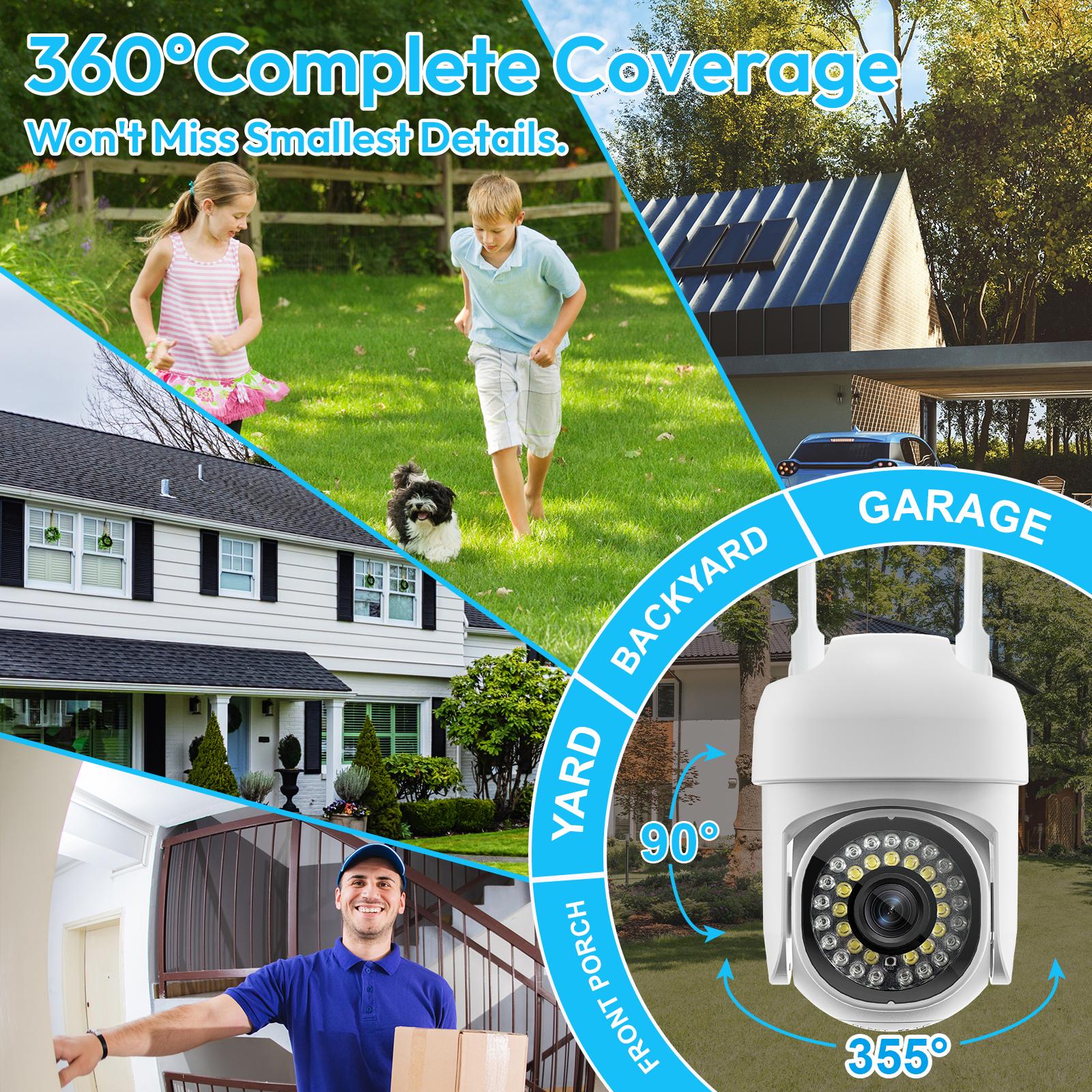 3MP Security Camera, 2K HD Video and Color Night Vision, 360° rotation,Video Replay,2.4Ghz WiFi, Motion Detection, Two-Way Audio - Easy Installation WiFi Home Automatic Card