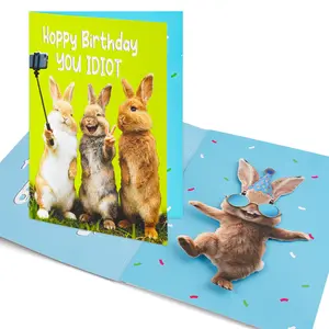 Funny Birthday Card Musical & Shaking Bunny Greeting Card, Hilarious Interactive Singing Birthday Gift for Women Men Dad Husband, with Envelope & Blank Card