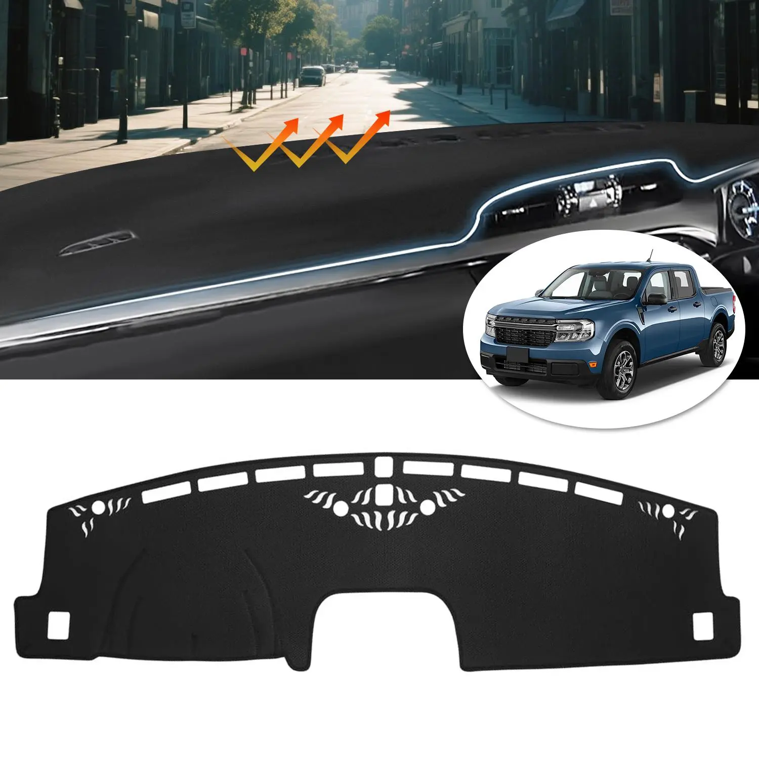 Dash Cover Fit for Ford Maverick 2022-2025 2026 (Hybrid/XL/XLT/Lariat) Dashboard Cover Mat for Maverick Accessories Sunshade Nonslip Mesh Protector No Glare Black