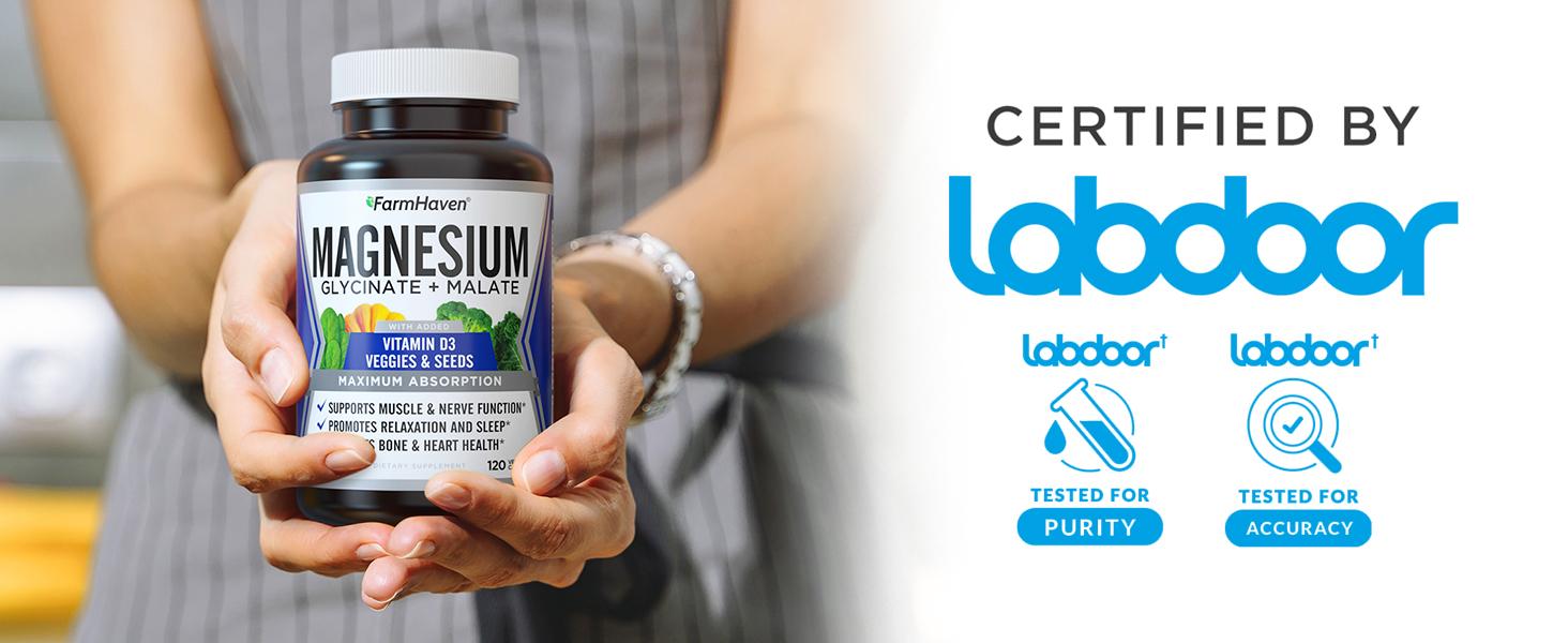 【FarmHaven】Magnesium Glycinate & Malate Complex with Vitamin D3, Supports Bone Health, Nerves, and Muscles, 60-Day Supply Dietary Supplement. Nutrition Healthcare