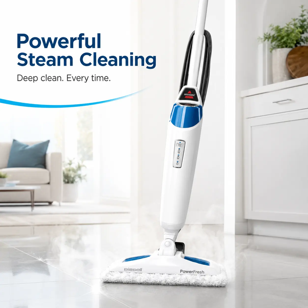 BISSELL PowerFresh Steam Mop Hard Floor Cleaner with SmartSet Steam Control & Easy Scrubber