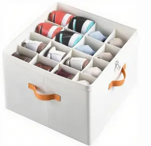 Closet & Under-Bed Organizer Box with Adjustable Dividers Stackable Storage Holds 16 Pairs White Clear Cover Leather Handles for Home Office Dormitory Bathroom