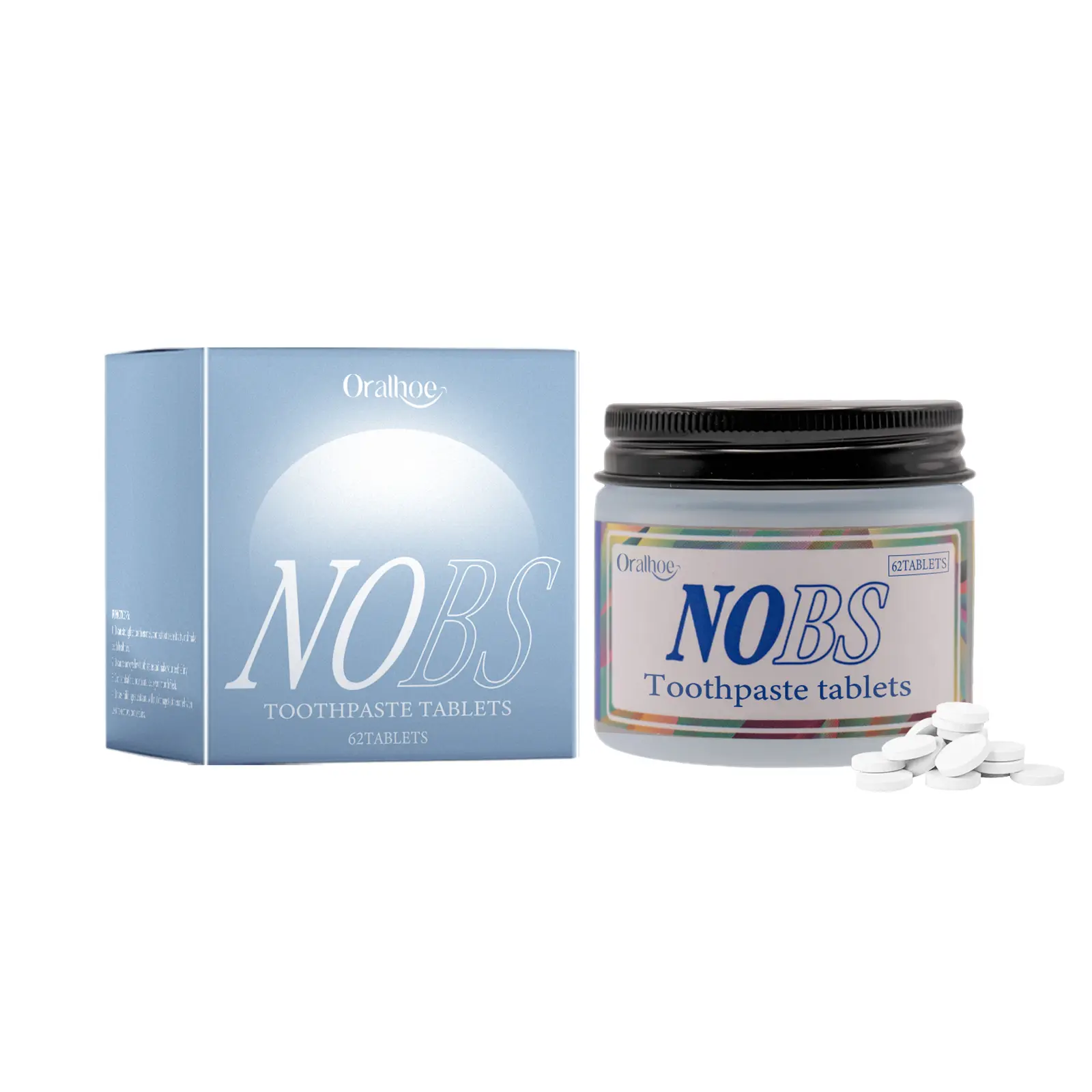 NOBS Toothpaste Tablets - Nano Hydroxyapatite, Fluoride Free, Plastic Free, Eco & Travel Friendly - Remineralize with NHA