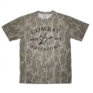 Mossy Oak Washed Out Camo Tee Combat Waterflow Letter Printing Original Bottomland Pattern, Combat Waterflow Letter Printing Mossy Oak Original Bottomland Short Sleeve Camo Shirt