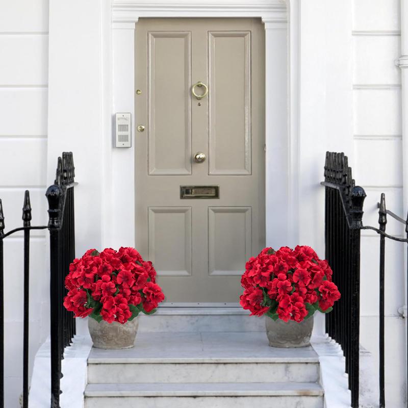 8 Bundles Artificial Geranium Flowers For Outdoors Geranium Flowers Outdoor Red Artificial Flowers UV Resistant Garden Plants Faux Flowers For Home Kitchen Table Centerpieces Patio Decor