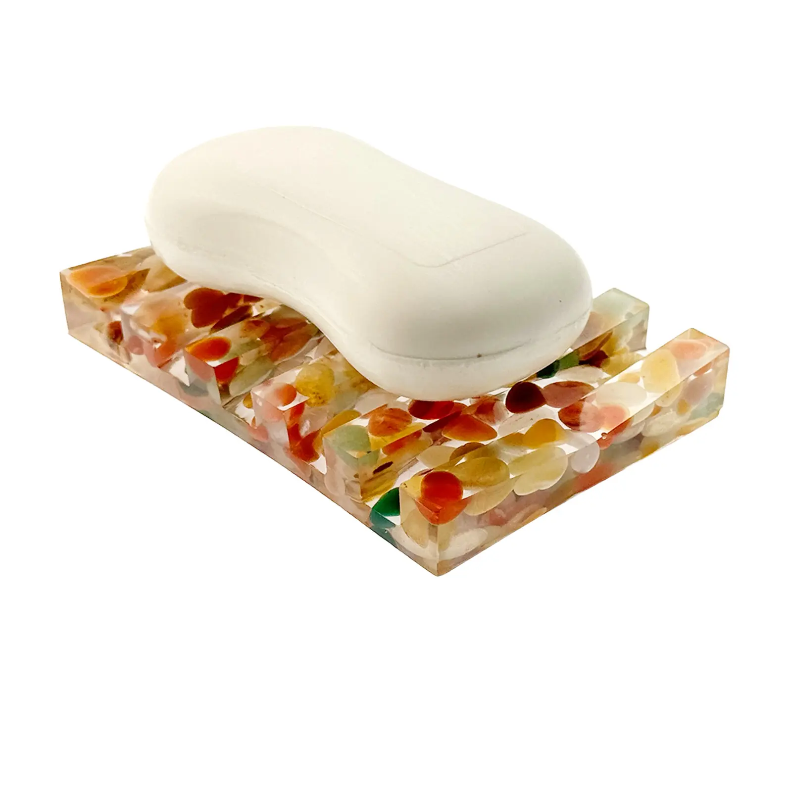 Yuhua Stone Square Non-Slip Resin Soap Dish - Table-Mounted, Double-Drainage Bar Holder for Bathroom, Kitchen Countertops
