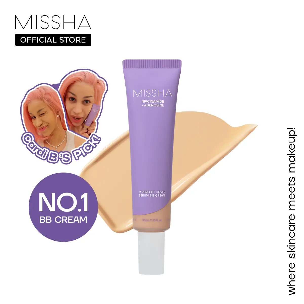 [Cardi B's PICK] M Perfect Cover Serum BB Cream (35ml) - Bifida Ferment Lysate Serum-Infused BB Cream for Anti-Aging Skin Rejuvenation, Skin Tint, Tinted Moisturizer, Skin Care Foundation Makeup,Superfood Complex,Glass Skin CardiBB OGBB PurpleBB