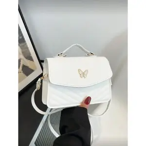 Women's Solid Color Shoulder Bag, Fashionable Butterfly Decor Crossbody Bag for Daily Used, Casual Trendy Versatile High-quality Daily Commuting Bag, Casual Trendy Purse