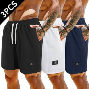 Men’s vintage 3-piece American-style shorts set featuring a loose fit, solid color, and a casual athletic vibe, with knee-length pleated shorts for summer.