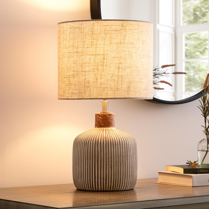 EDISHINE 20.5" Textured Ceramic Table Lamp with Linen Shade - Modern Bedside & Décor Lighting