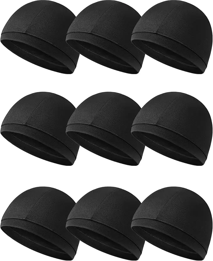 Men's 9-Pack Polyester Camouflage Cooling Skull Cap - Synthetic Sweat-Wicking Liner, Lightweight Breathable Exquisite Workmanship Skullie Beanie for Adults' Under-Helmet Summer Cycling, Hiking, Comfortable and Soft Party Supplies Accessory, 20.5 in