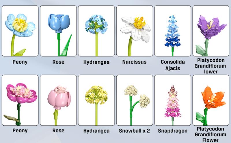 Flower Bouquet Building Set 13 Flowers with Adjustable Petals & Green Leaf Accents, Rose Plant, Decorative Ornaments & Magnetic Blocks, Home Decor for Adults, Boys & Girls 8+