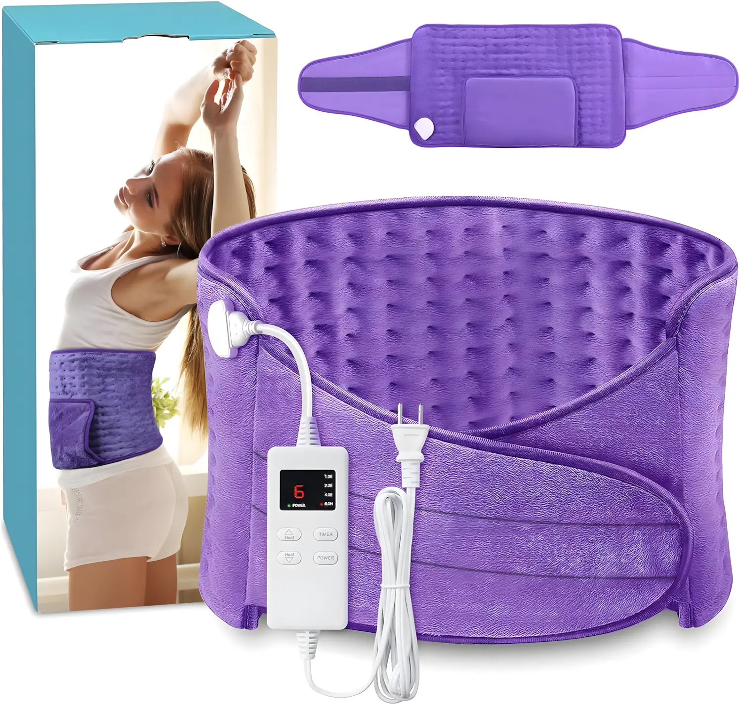 AsFrost Women's Plug-In Electric Soothing Heating Pad, 12"x24" Adjustable Fabric Wearable Wrap, 6 Heat Levels, 4-Timer Auto Shut-Off, 28–43" Fit Range, Personal Care Gadget for Pain & Stress Relief