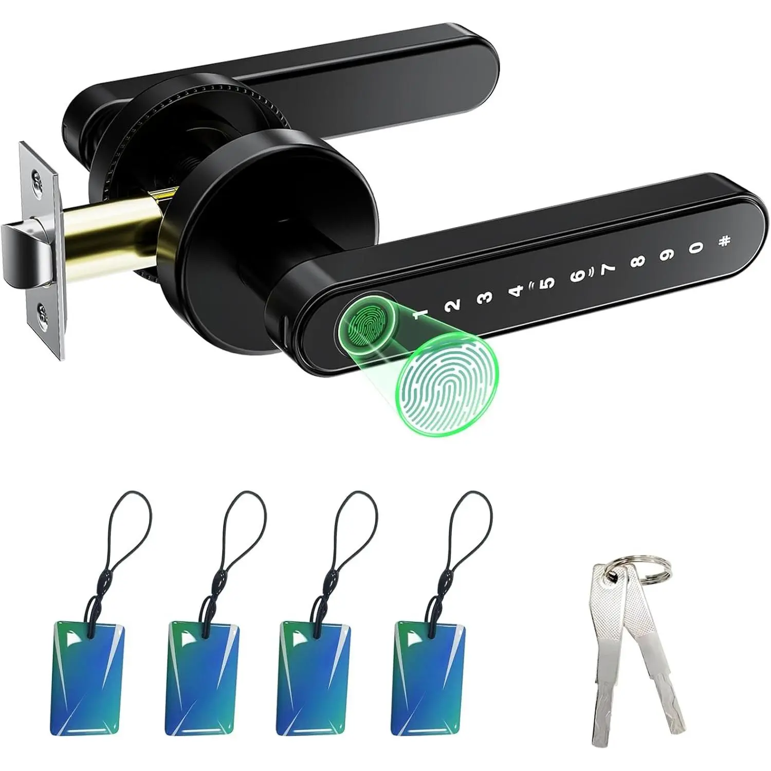 Fingerprint Door Lock Biometric Door Knob with Keypad Keyless Entry, Door Locks for Bedrooms,  Hotel Office Apartment Black