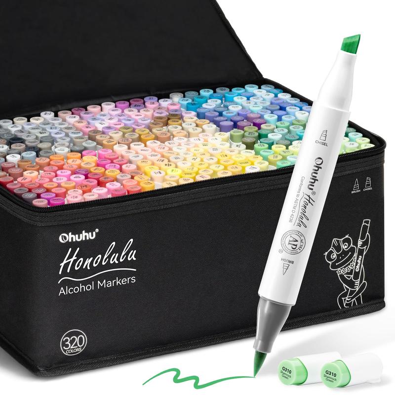 Ohuhu Alcohol Markers: Brush & Chisel Dual Tips - From 24 Colors to 320 Colors - Honolulu Series Full Color Range - Double Tipped Art Sketch Marker Set - Refillable Ink - Honolulu Series of Ohuhuart