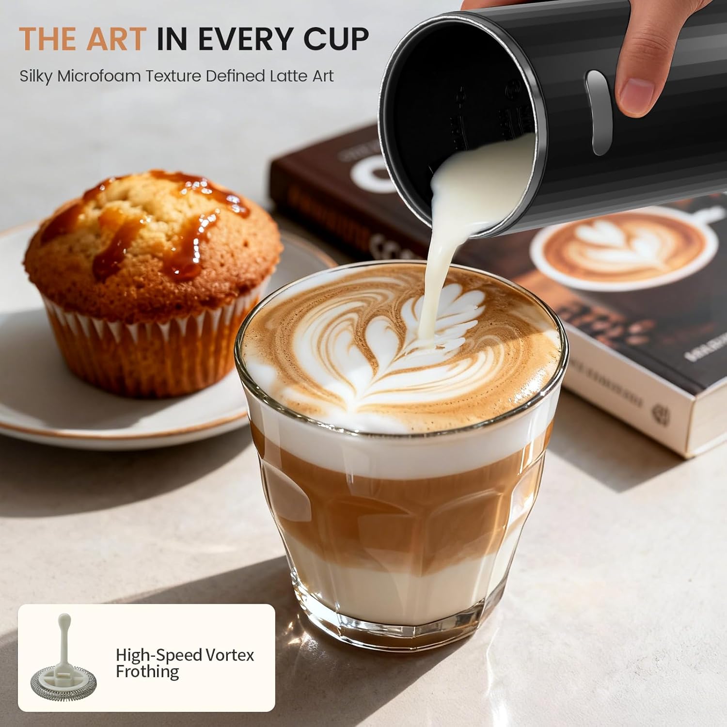 COWSAR 6-in-1 Milk Steamer and Frother, Hot & Cold Foam Milk Warmer  with Temperature Control, for Cold/Hot Foam & Heated Milk, Stainless Steel Inner, Perfect for Home and Office Use