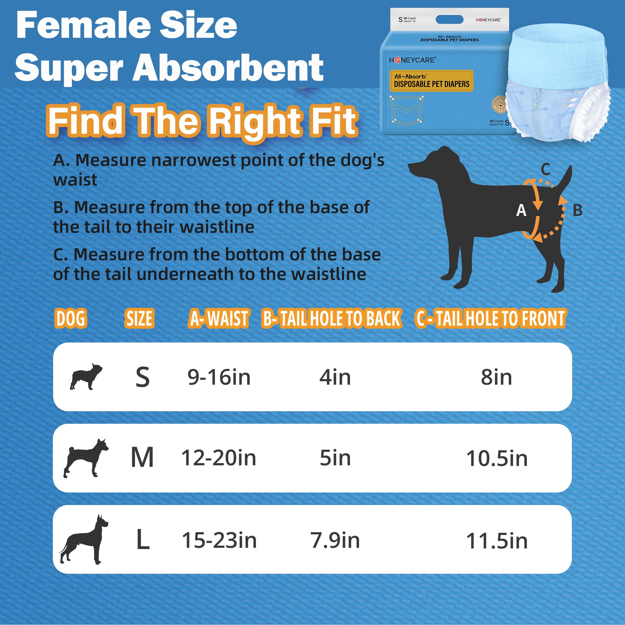 [C] HoneyCare Disposable Female Male Dog Diapers Wraps with 360 Degree Leak-Proof Protection Breathable Outer Layer Pee Guard for Training Supplies Super Absorbent No Odors No Leaks