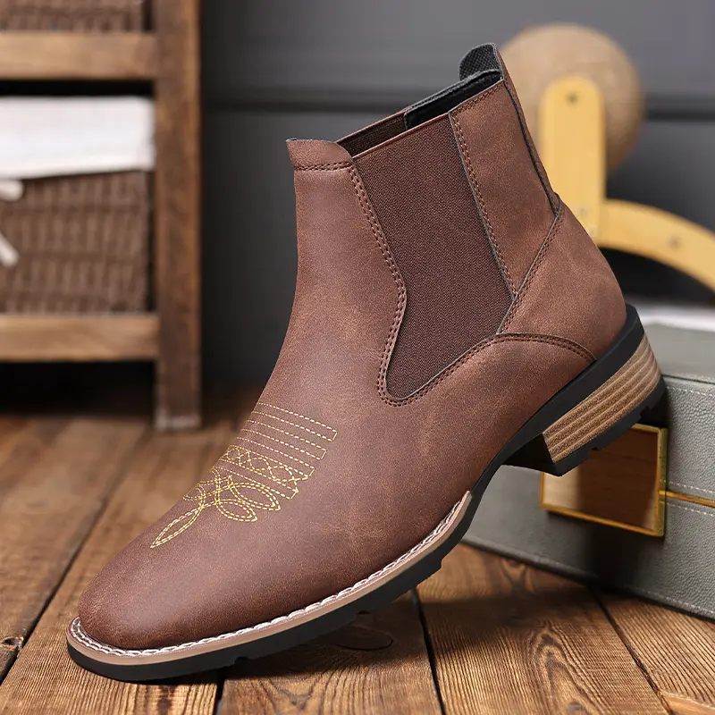 Men's Vintage Western Chelsea Boots Slip-On Embroidered Ankle Boots Comfortable All-Season Dress Work Shoes for Formal Casual and Outdoor Wear - TikTok Shop Men's Vintage Western Chelsea Boots Slip-On Embroidered Ankle Boots Comfortable All-Season Dress Work Shoes for Formal Casual and Outdoor Wear - TikTok Shop