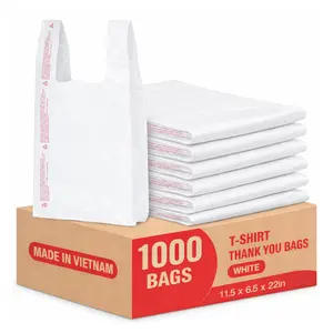 TP White Plastic T-Shirt Bags – 1000 Count, Large 11.5x6.5x22” Durable Carry-Out Grocery & Retail Bags, Reusable & Disposable
