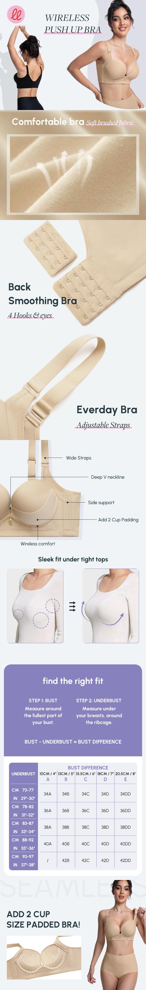 FallSweet Wireless Add 2 Cups Padded Plunge Push Up Bras Back Smoothing Brasieres