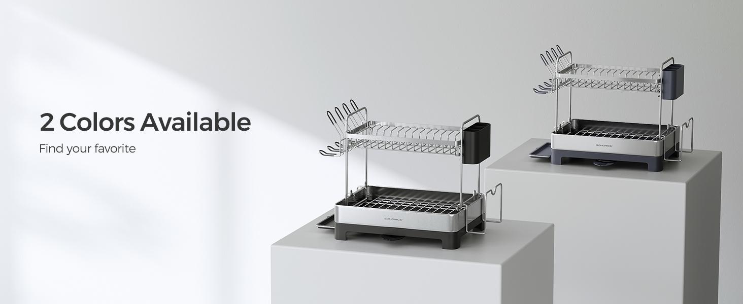 SONGMICS Stainless Steel Dish Drying Rack for Kitchen Counter with Rotatable and Extendable Drain Spout, Dish Drainer SONGMICS Stainless Steel Dish Drying Rack for Kitchen Counter with Rotatable and Extendable Drain Spout, Dish Drainer