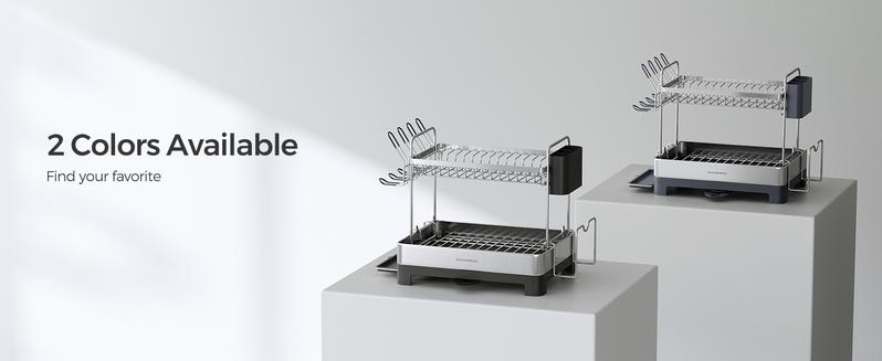 SONGMICS Stainless Steel Dish Drying Rack for Kitchen Counter with Rotatable and Extendable Drain Spout, Dish Drainer