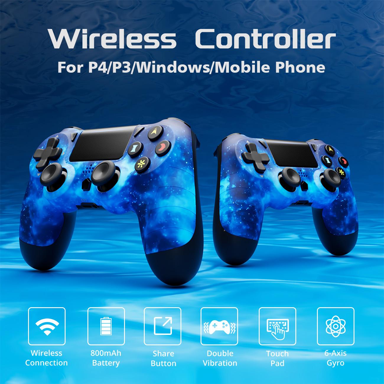 Wireless Controller for PS4/PS3/PC/Android/iOS, With Double Vibration, Motion sensing, Touchpad, Speaker, 3.5mm Audio Jack, Gaming Accessory, Console Controller, PS412